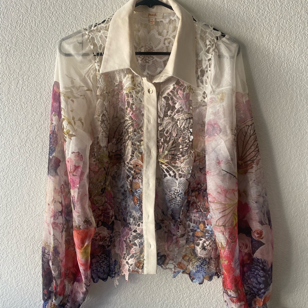 Colorful Lace Floral Blouse